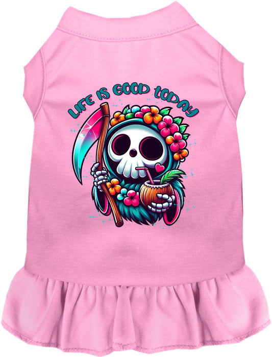 Pink tropical Grim Reaper pet dress with floral design