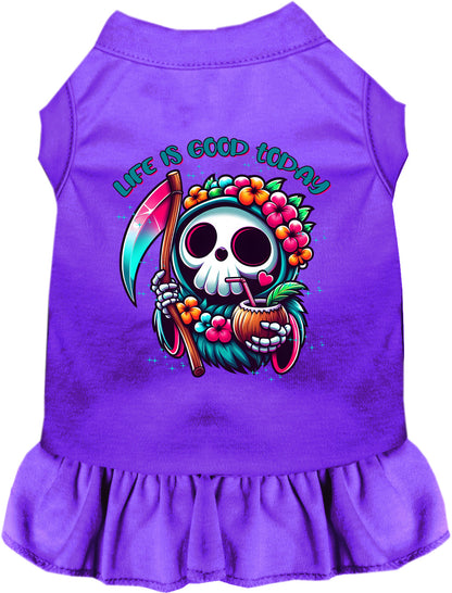 Purple tropical Grim Reaper pet dress with floral design