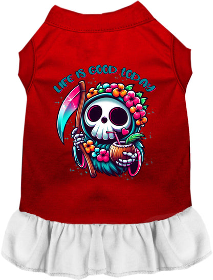 Red and white tropical Grim Reaper pet dress