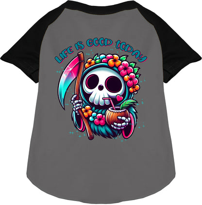 Tropical Grim Reaper Pet Raglan Shirt, black sleeves