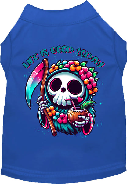 Royal blue tropical Grim Reaper pet shirt