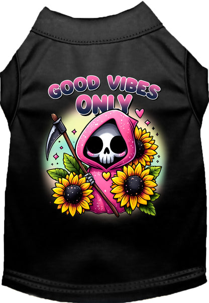 Black pet shirt with sunflowers and scythe design