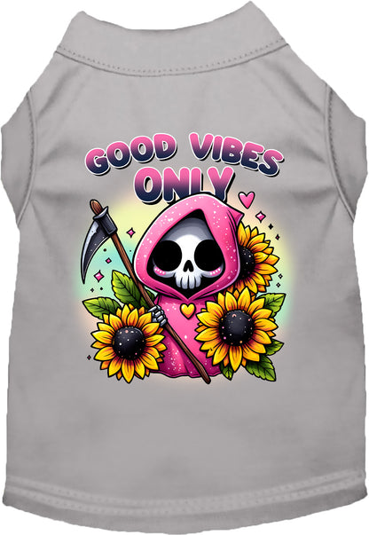 Gray pet shirt with sunflowers and scythe design