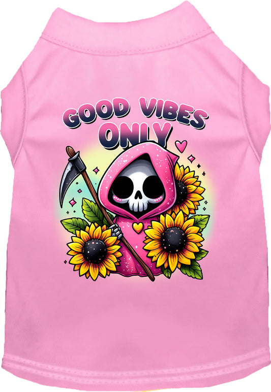 Pink pet shirt with sunflowers and scythe design