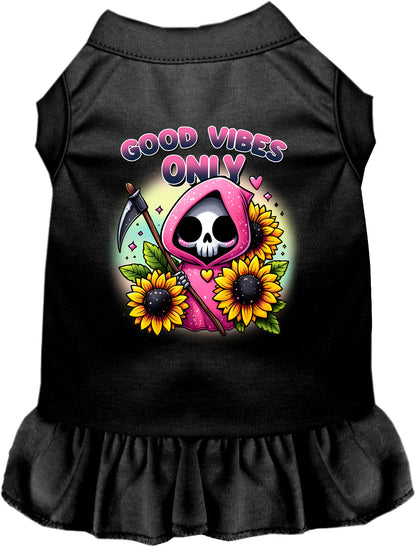 Black pet dress with sunflowers and scythes design