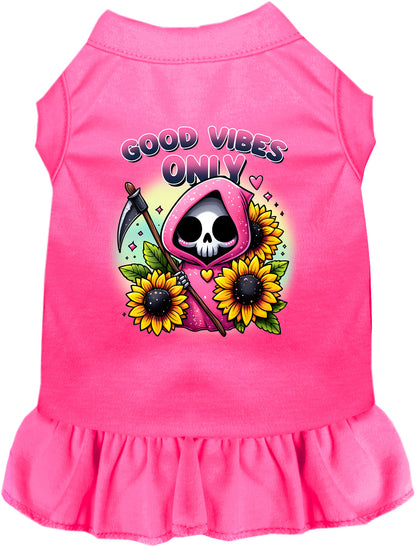 Pink pet dress with sunflowers and scythes design