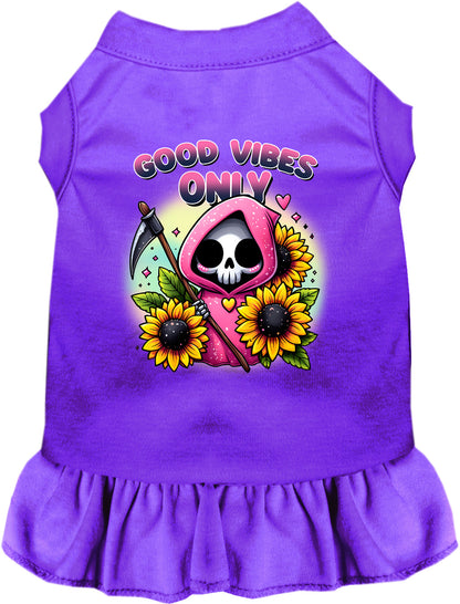 Purple pet dress with sunflowers and scythes design