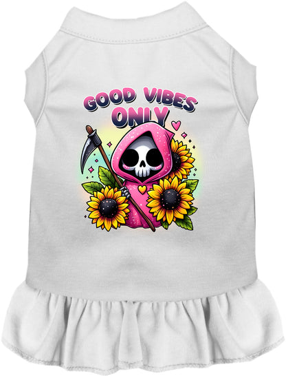 White pet dress with sunflowers and scythes design