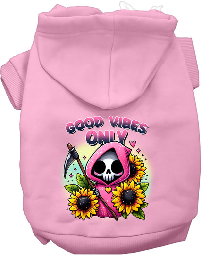 Light pink pet hoodie with sunflowers and scythes design