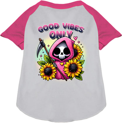 Pink Sun Flowers and Scythes Pet Raglan Shirt