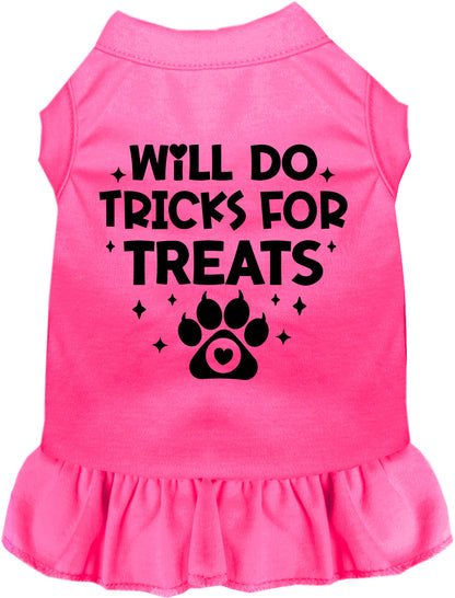 Hot pink pet dress with 'Will Do Tricks for Treats' print