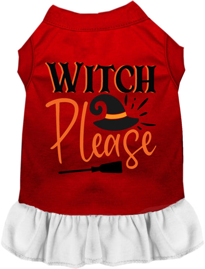 Red Witch Please pet dress with white ruffled skirt