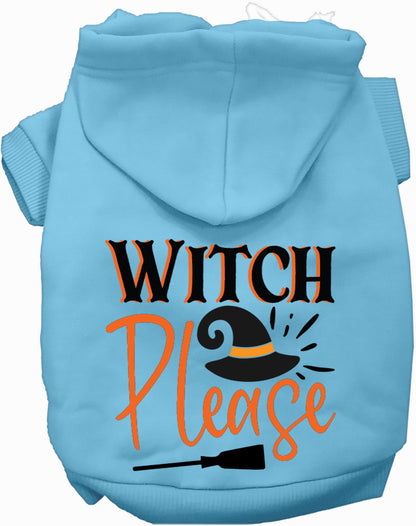 Light blue Witch Please pet hoodie with witch hat design