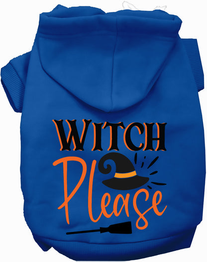 Blue Witch Please pet hoodie with witch hat design