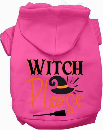 Pink Witch Please pet hoodie with witch hat design