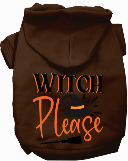 Brown Witch Please pet hoodie with witch hat design