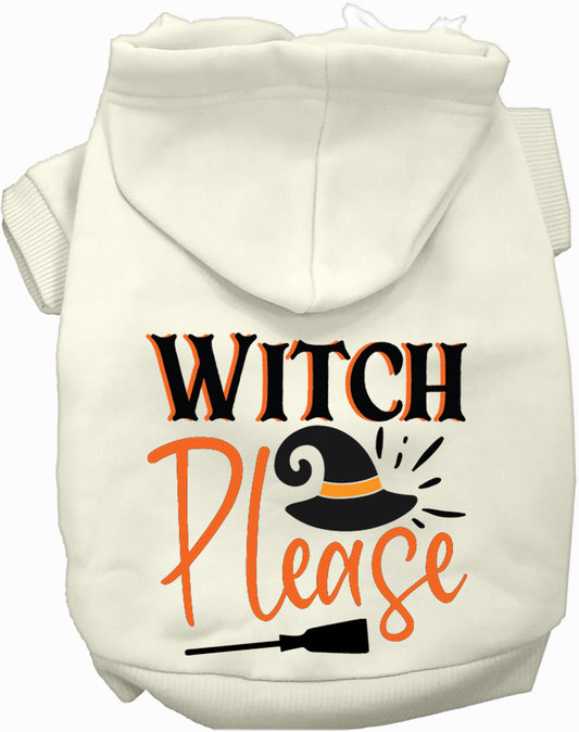 White Witch Please pet hoodie with witch hat design