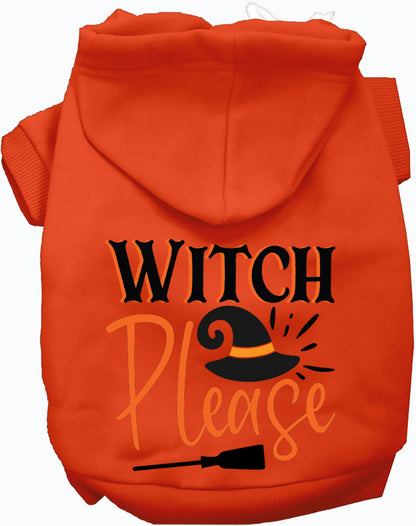 Orange Witch Please pet hoodie with witch hat design