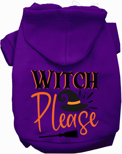 Purple Witch Please pet hoodie with witch hat design