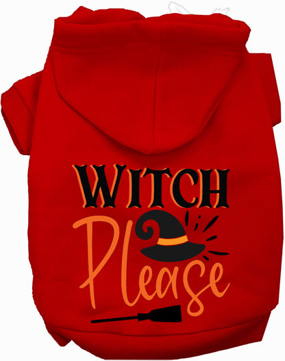 Red Witch Please pet hoodie with witch hat design