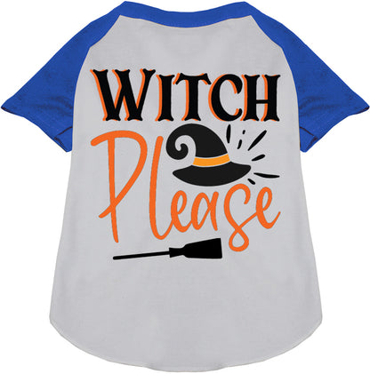 White Witch Please pet raglan shirt with blue sleeves