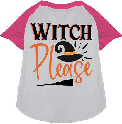 White Witch Please pet raglan shirt with pink sleeves