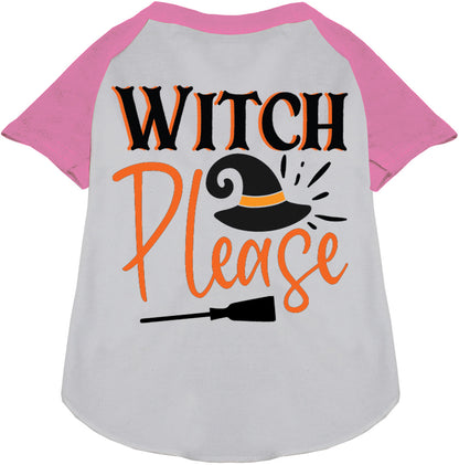 White Witch Please pet raglan shirt with pink sleeves