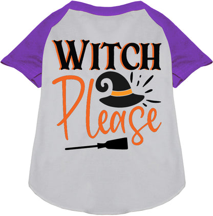 White Witch Please pet raglan shirt with purple sleeves