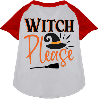 White Witch Please pet raglan shirt with red sleeves