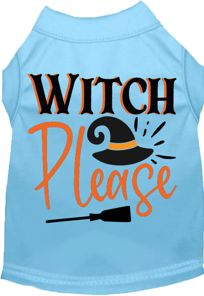 Light blue Witch Please pet shirt with Halloween design