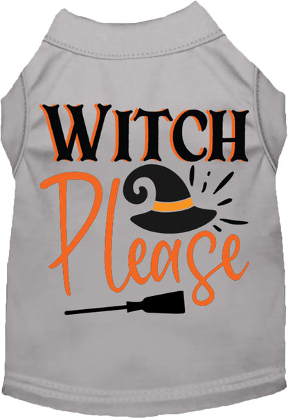 Gray Witch Please pet shirt with Halloween design