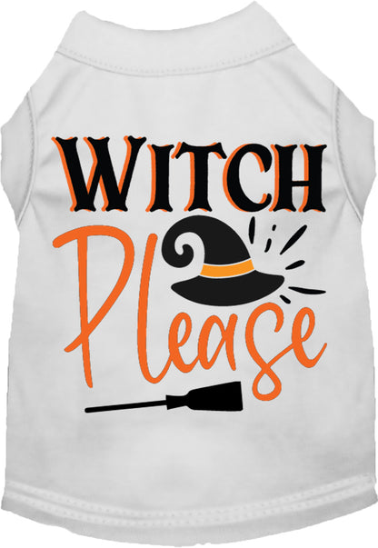 White Witch Please pet shirt with Halloween design