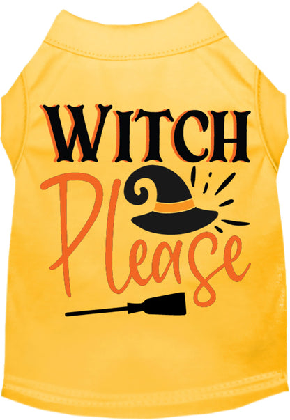 Yellow Witch Please pet shirt with Halloween design