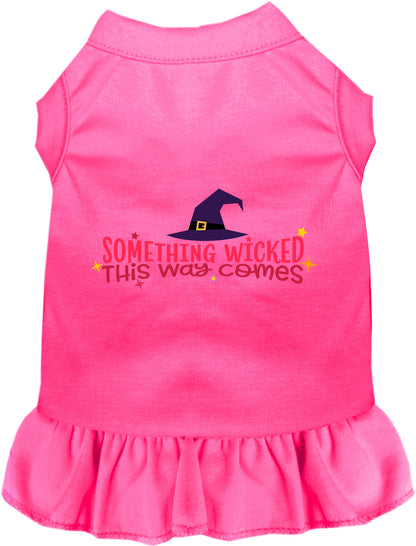 Hot pink pet dress with 'Something Wicked This Way Comes' design