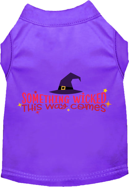 Dark purple pet shirt with 'Something Wicked This Way Comes' design