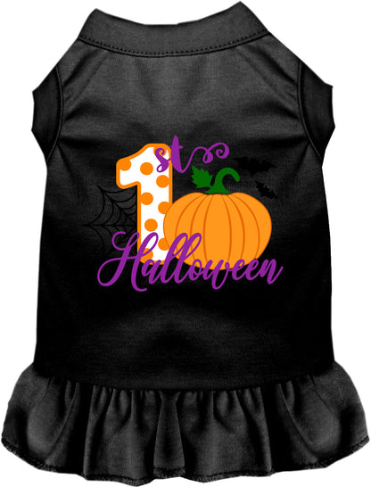 Black My First Halloween pet dress with pumpkin design