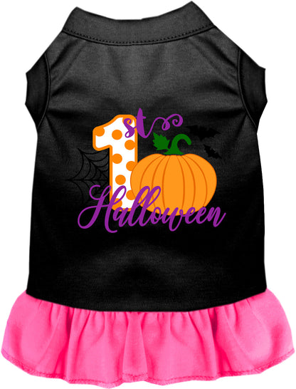 Black and pink My First Halloween pet dress with pumpkin design