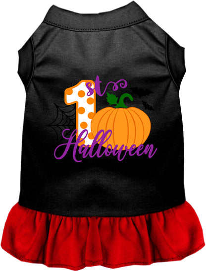 Black and red My First Halloween pet dress with pumpkin design