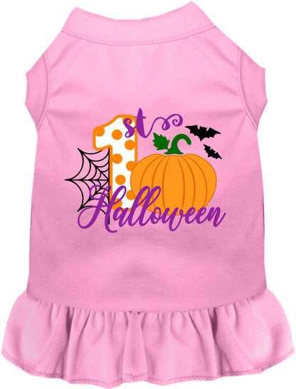 Pink My First Halloween pet dress with pumpkin design