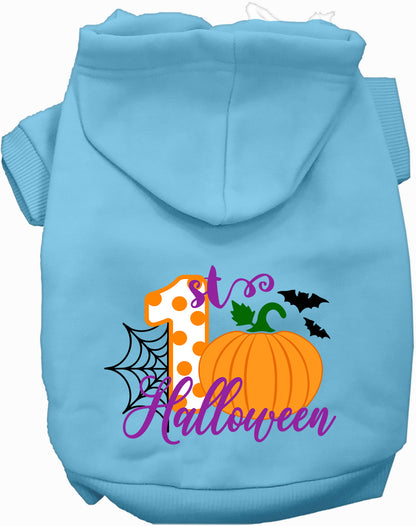 Light blue My First Halloween pet hoodie with pumpkin design