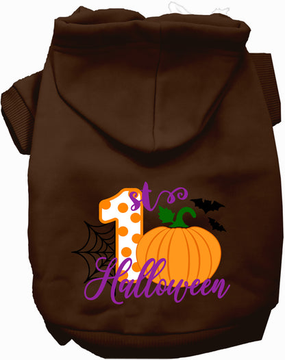 Brown My First Halloween pet hoodie with pumpkin design