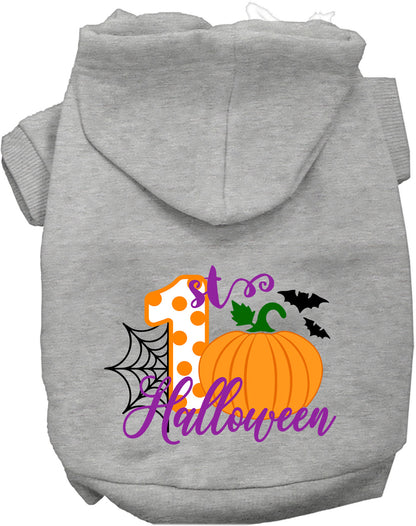 Gray My First Halloween pet hoodie with pumpkin design