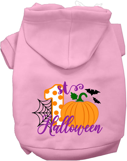 Light pink My First Halloween pet hoodie with pumpkin design