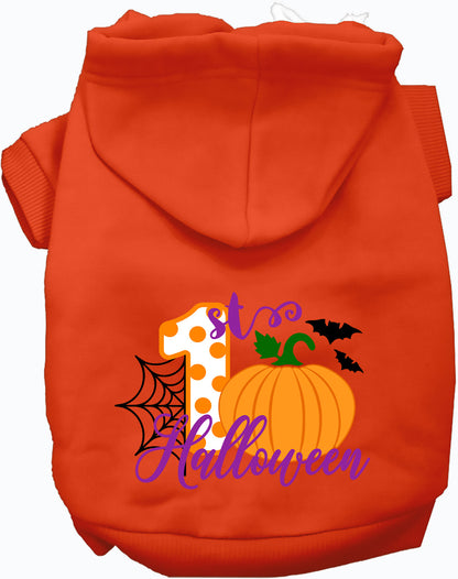 Orange My First Halloween pet hoodie with pumpkin design