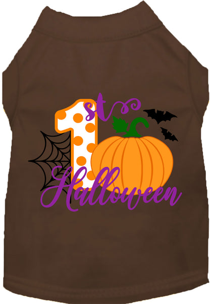 Brown My First Halloween pet shirt with pumpkin design