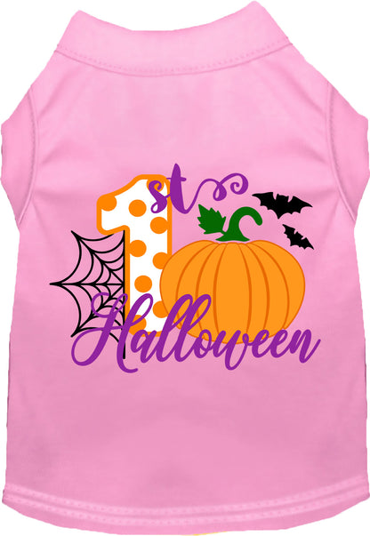 Light pink My First Halloween pet shirt with pumpkin design