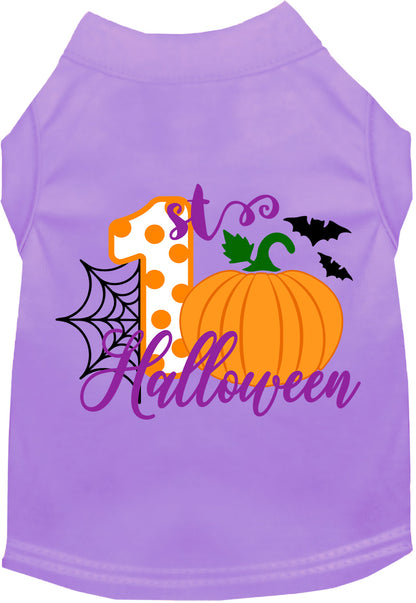 Purple My First Halloween pet shirt with pumpkin design