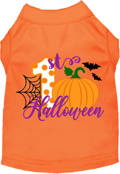 Orange My First Halloween pet shirt with pumpkin design