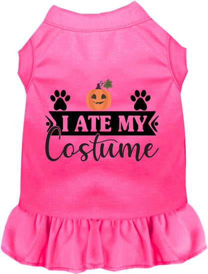 Hot pink 'I Ate My Costume' pet dress with pumpkin design