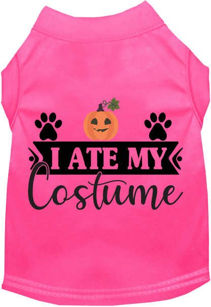 Pink 'I Ate My Costume' pet shirt with pumpkin design